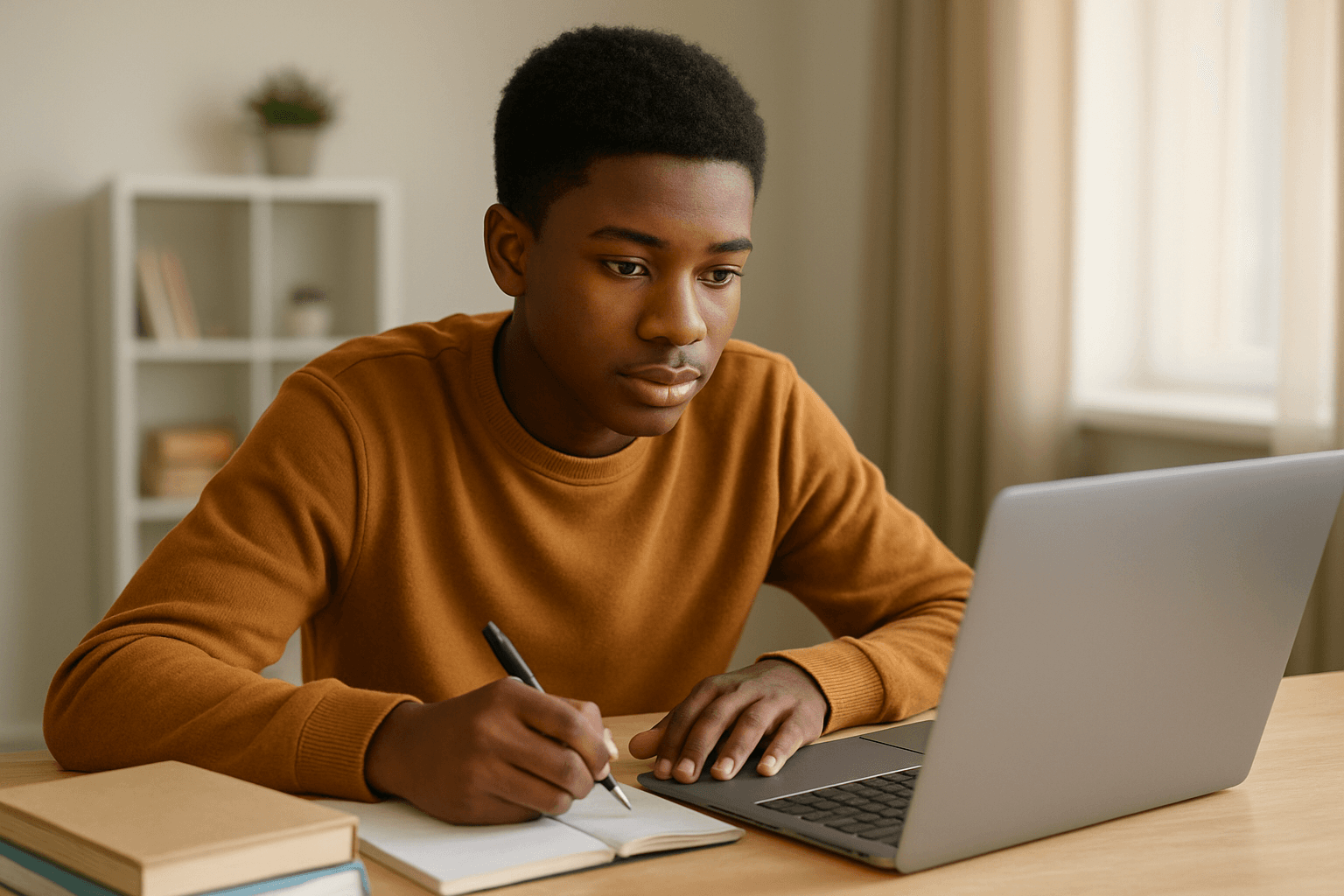 Focused student studying on a laptop